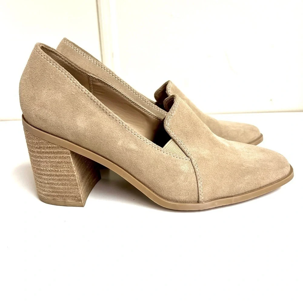 JOIE Wevenly Suede Loafers Block Heels Shoes beige women’s size 8